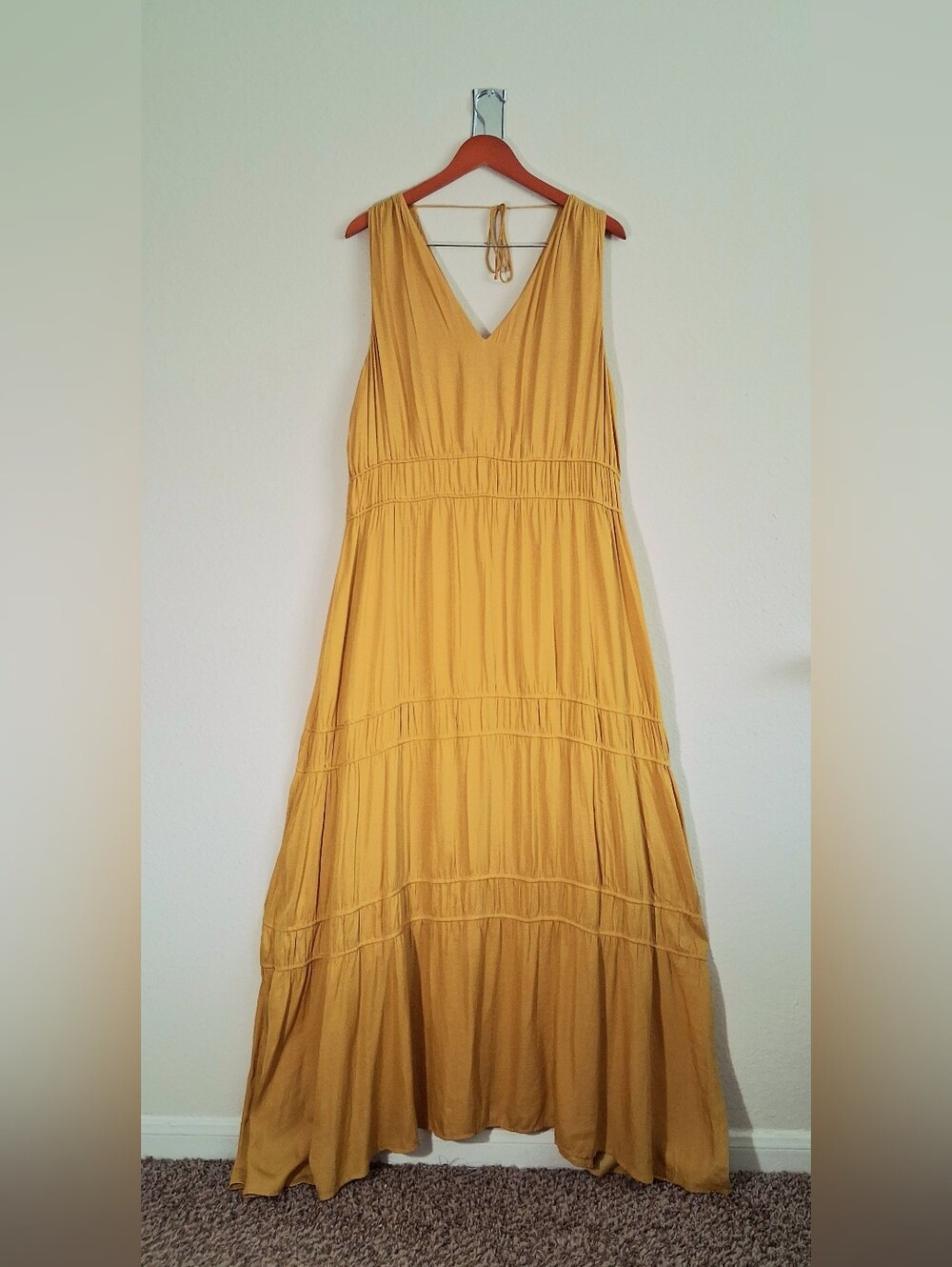 Dolan Anthropologie Mustard V-Neck Tiered Maxi Dress - Women